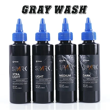 Комплект бутилки с мастило за татуировки Spark Graywash - 4 Oz