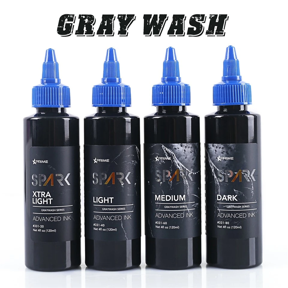 Комплект бутилки с мастило за татуировки Spark Graywash - 4 Oz